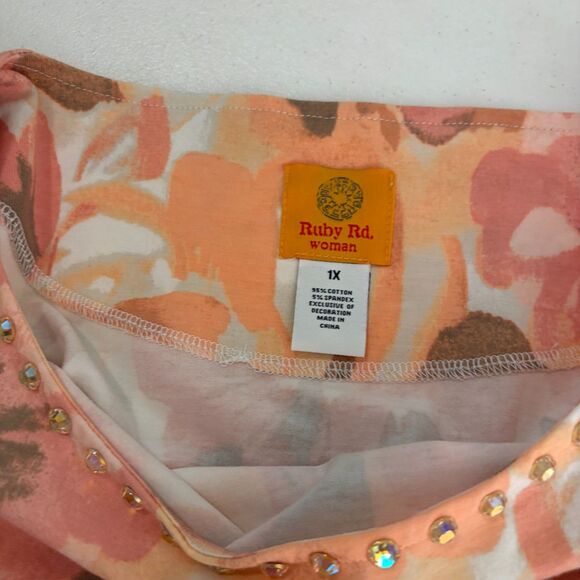 Ruby Rd Blouse Women's 1X Round Neck Beaded Colorful Artsy Floral Top NWT - Picture 7 of 10
